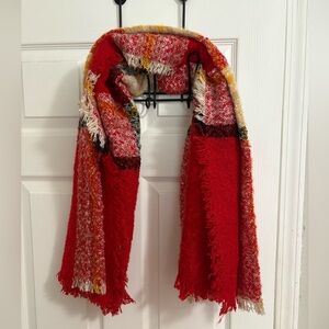 Red Plaid Fringed Scarf
